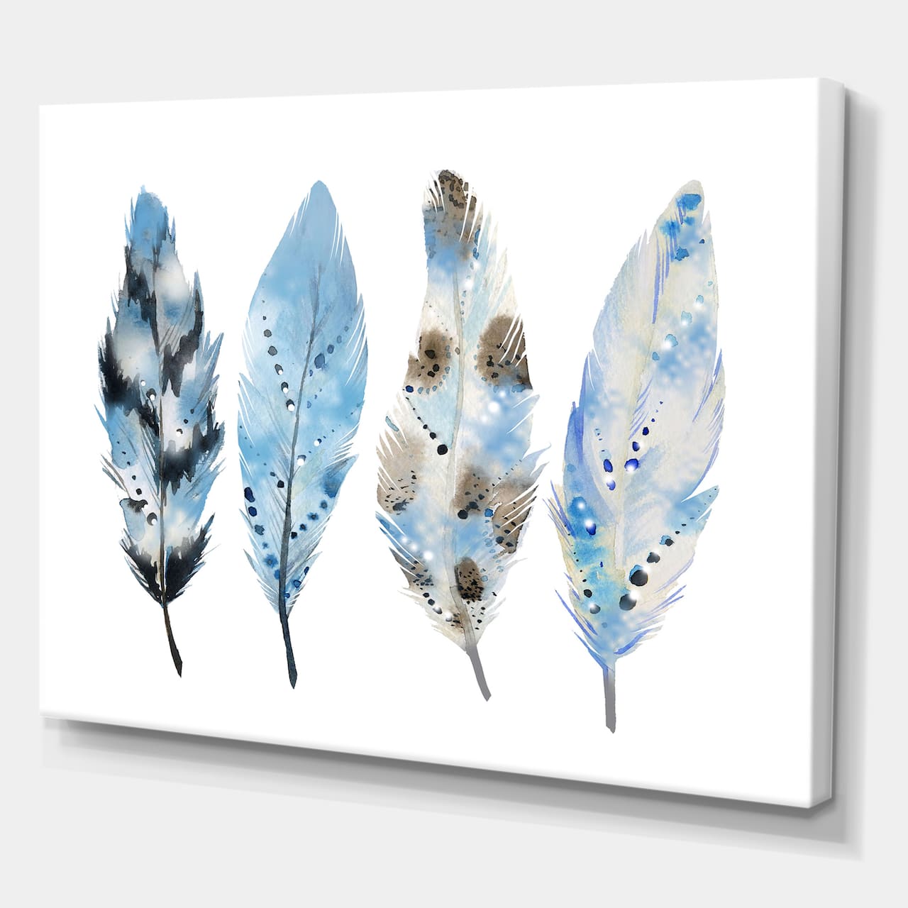 Designart - Blue Boho Feathers I - Bohemian & Eclectic Canvas Wall Art Print